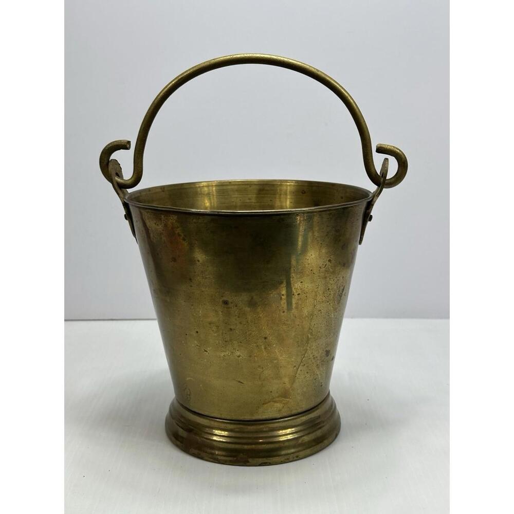 Vintage‎ Footed Solid Brass Bucket Handle Pail Champagne Ice Coal